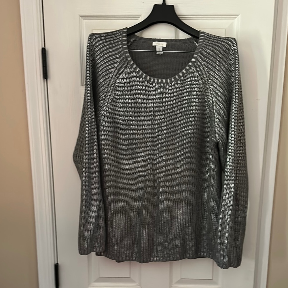 Chico’s Silver Metallic Knit Sweater